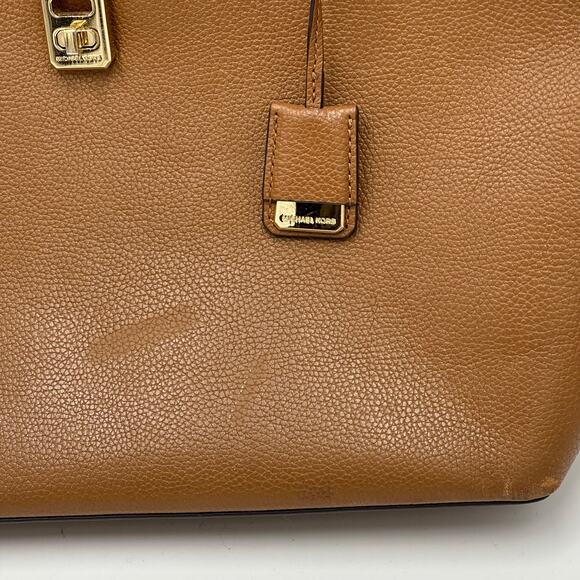 Michael Kors Karson Camel Brown Pebbled Leather Carry All Tote Bag Luggage Large - Picture 9 of 16